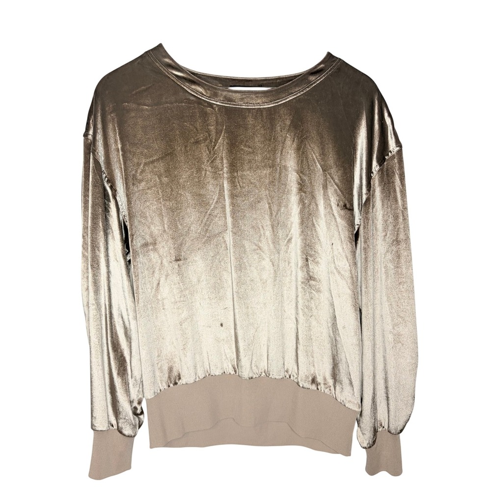 Rag & bone Velvet Blouse Medium Minimalist Gold Ruched Sleeve Silk Blend Top